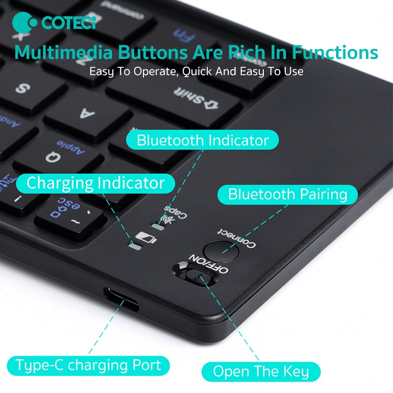 COTECi Portable Wireless Office Folding Keyboard Ergonomic Mini USB iPad Laptop compatible Two-Fold Scissor Switch Tablet