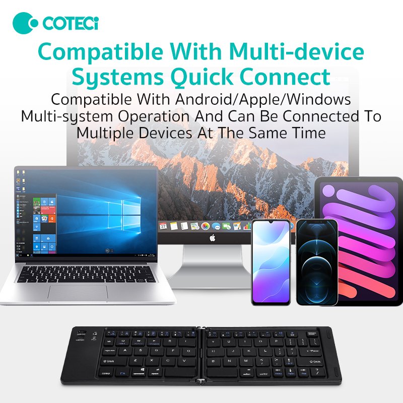 COTECi Portable Wireless Office Folding Keyboard Ergonomic Mini USB iPad Laptop compatible Two-Fold Scissor Switch Tablet
