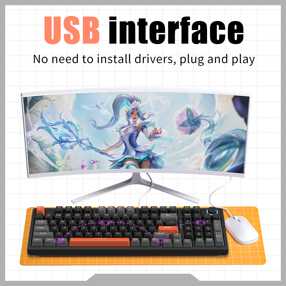 85% Keyboard 98 Keys Hot Swappable Blue Red Switch Custom Keycap Computer Gaming USB Wired RGB Light Led Mechanical Keyboard