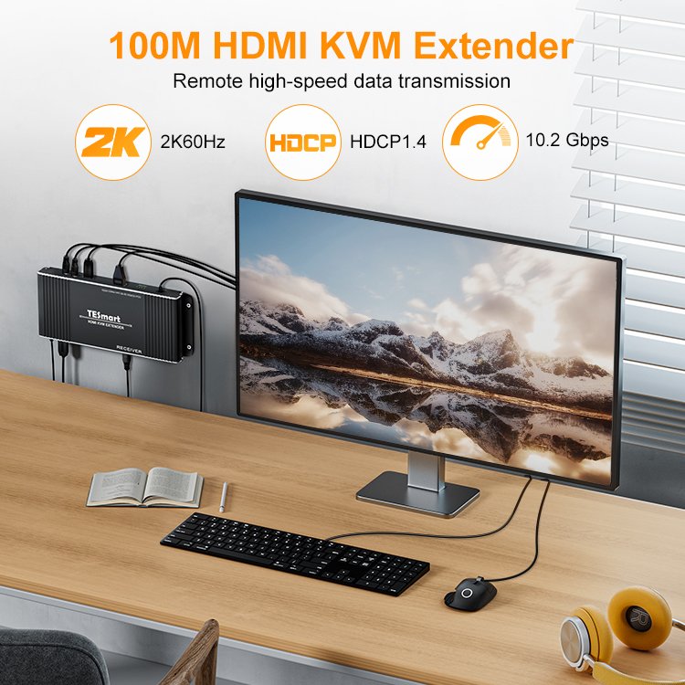 TESmart 1080p 2k KVM HDMI Extender 100 meters hdmi extender Extensor over single CAT5E/6 3D 100M HDMI transmitter receiver