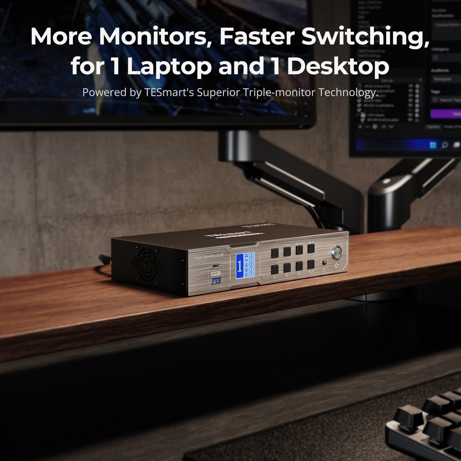 TESmart Triple Monitor 4K60Hz Hybrid KVM Gaming Dock for 1 Desktop PC & 1 Laptop w/ EDID MST HDMI DP USBC KVM Switches