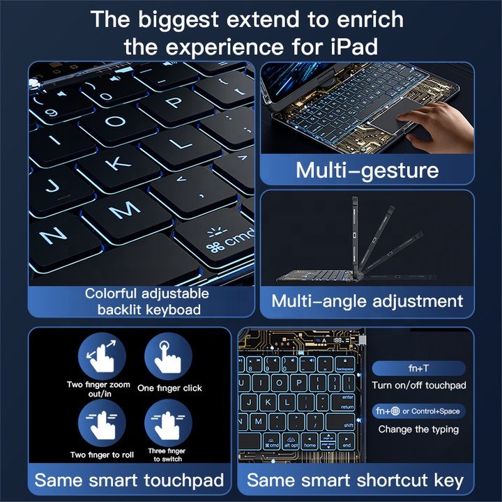 iFacemall 360 Rotate Keyboard Case For iPad Pro Air 13 inch Tablet Cover With Pen Slot Wireless Keyboard Case 12.9 11 10.9