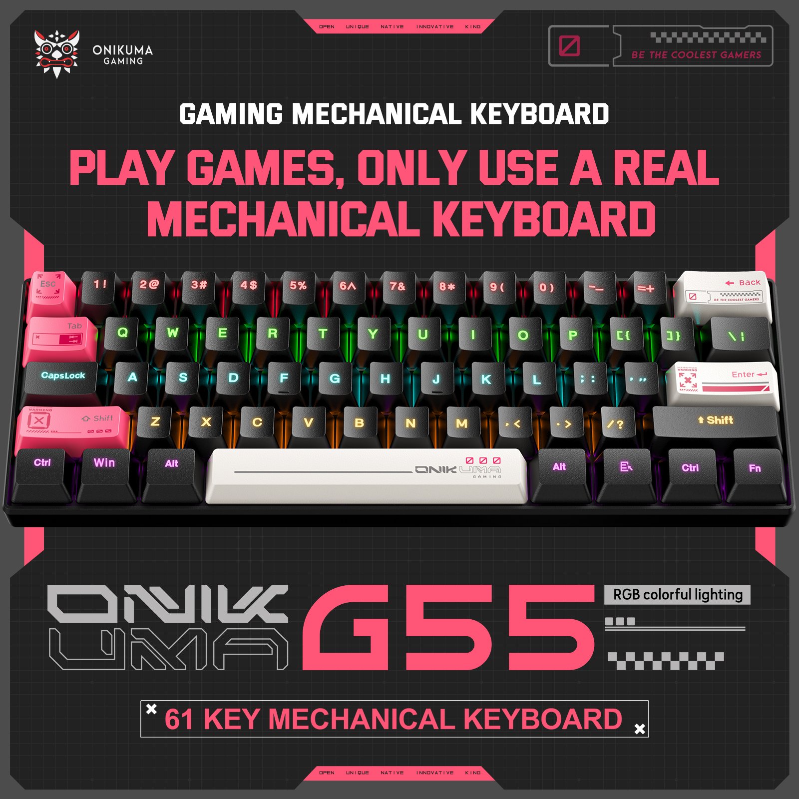 ONIKUMA G55 Wired 61 Keys RGB LED Lighting Gaming Mechanical Keyboard Fashion Custom Collocation Keyboards