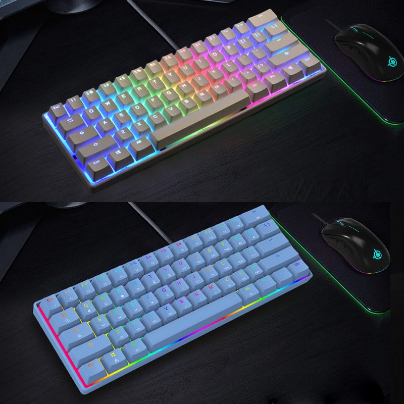 Mini Gaming Keyboard Set with White LED 60% Mechanical Keyboard for Laptop Macro Function for Enhanced Gaming Experience