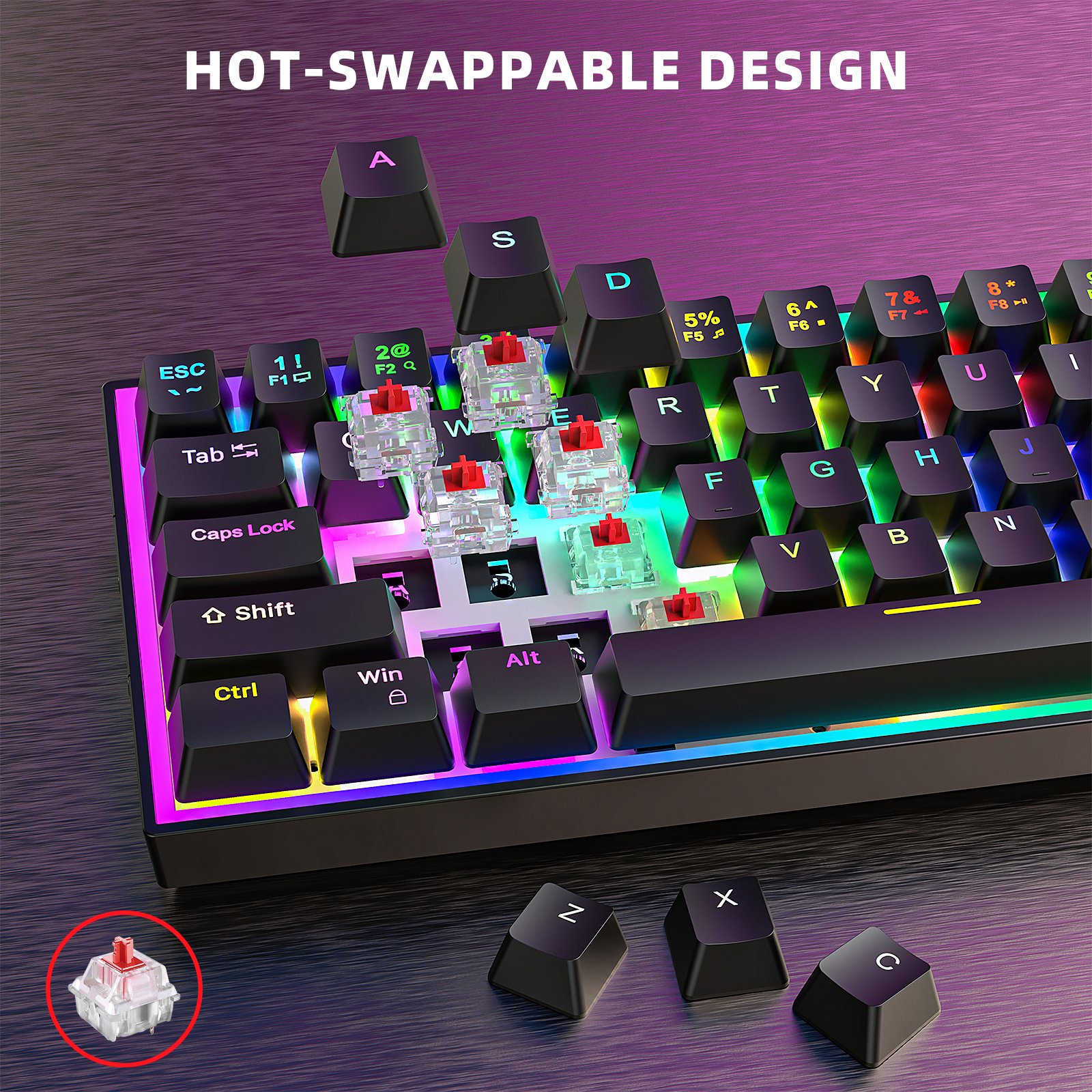 Custom AZERTY 68 Keys Hot Swappable Gaming Keyboard Durable Detachable Type-C Gamer Games Red Switch Mechanical Keyboard