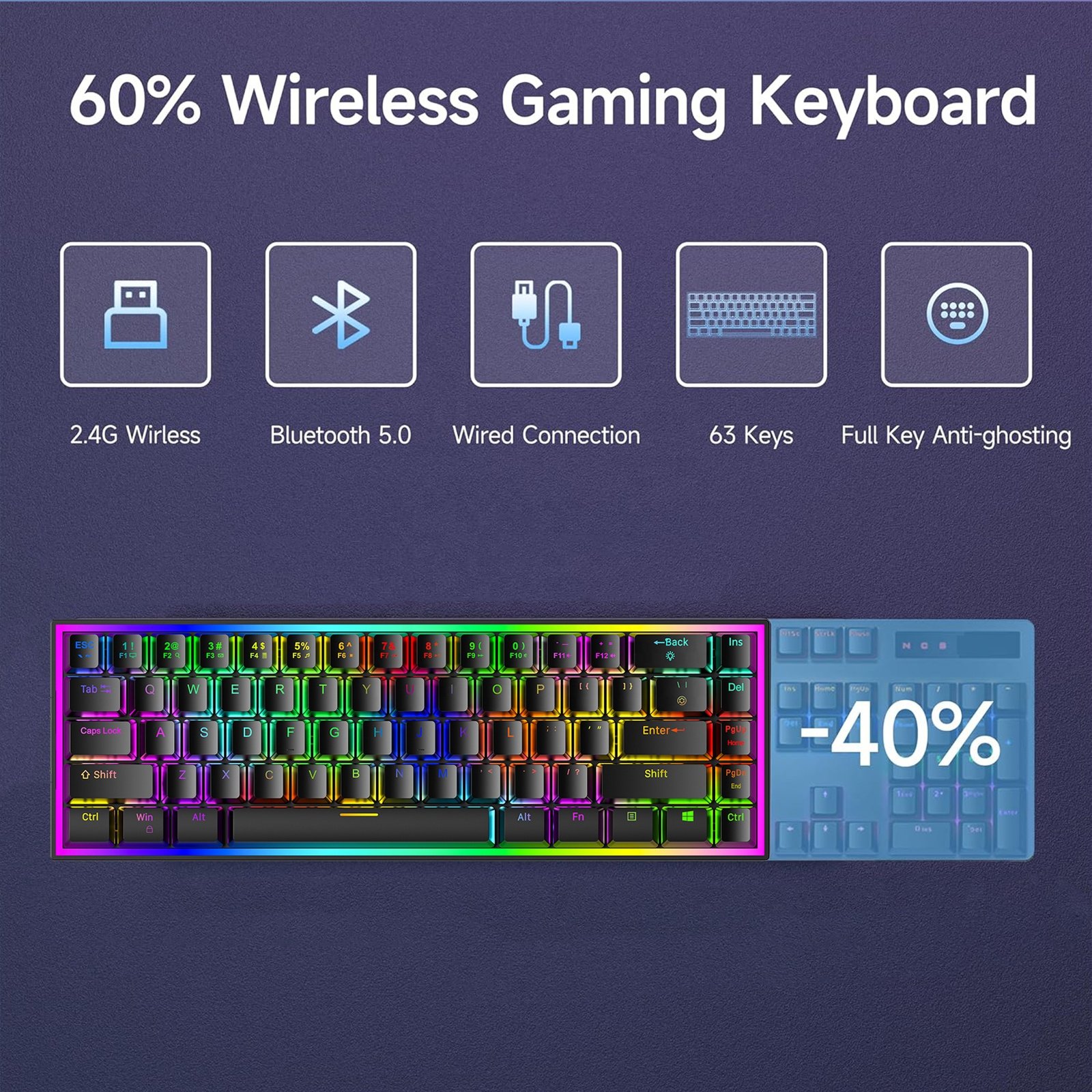 Custom AZERTY 68 Keys Hot Swappable Gaming Keyboard Durable Detachable Type-C Gamer Games Red Switch Mechanical Keyboard
