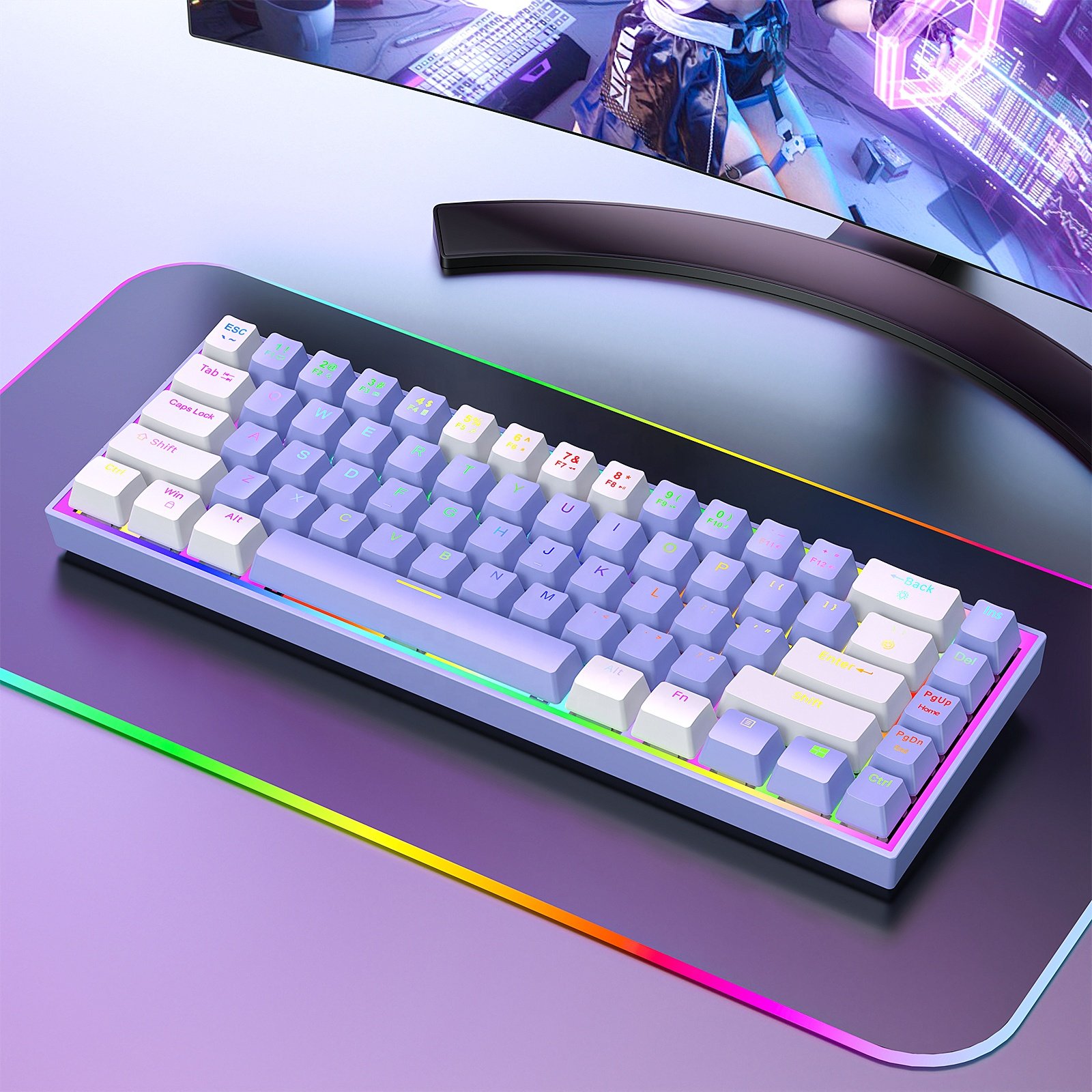 Custom AZERTY 68 Keys Hot Swappable Gaming Keyboard Durable Detachable Type-C Gamer Games Red Switch Mechanical Keyboard