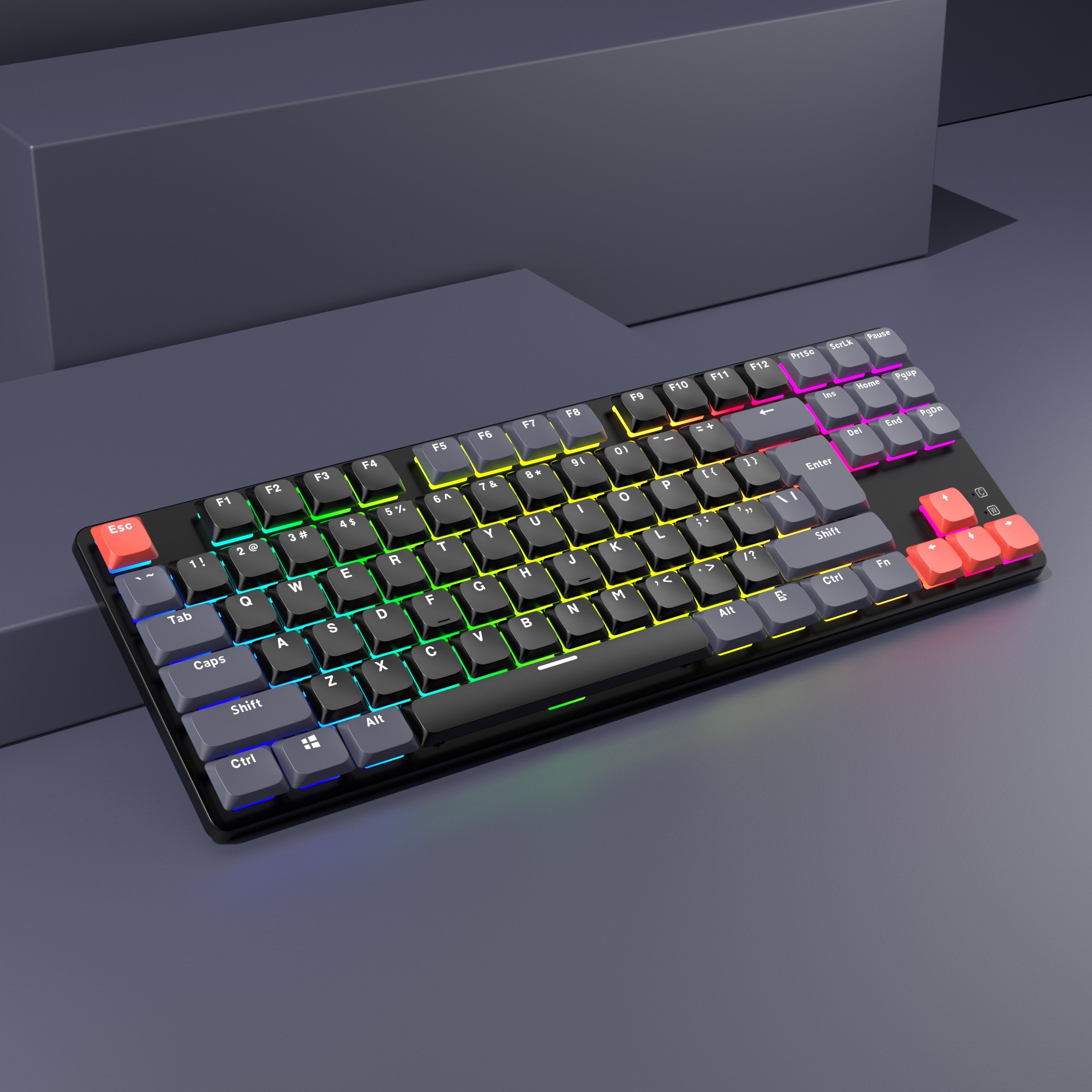 Ultra-Slim Low Profile 75% Layout Wired Mechanical Keyboard Compact 87 Keys RGB LED Backlit for Mac Windows Gateron Brown Switch