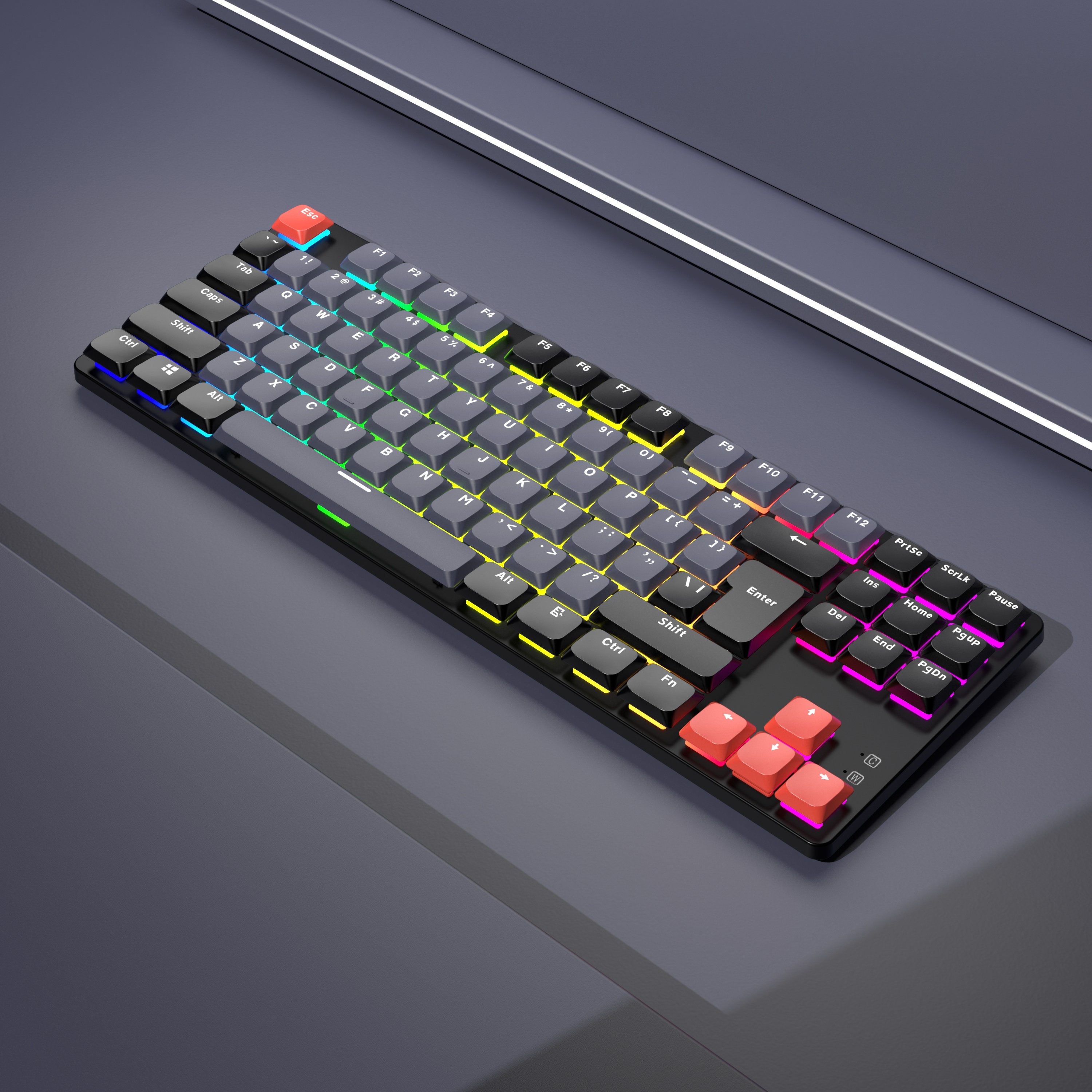 Ultra-Slim Low Profile 75% Layout Wired Mechanical Keyboard Compact 87 Keys RGB LED Backlit for Mac Windows Gateron Brown Switch