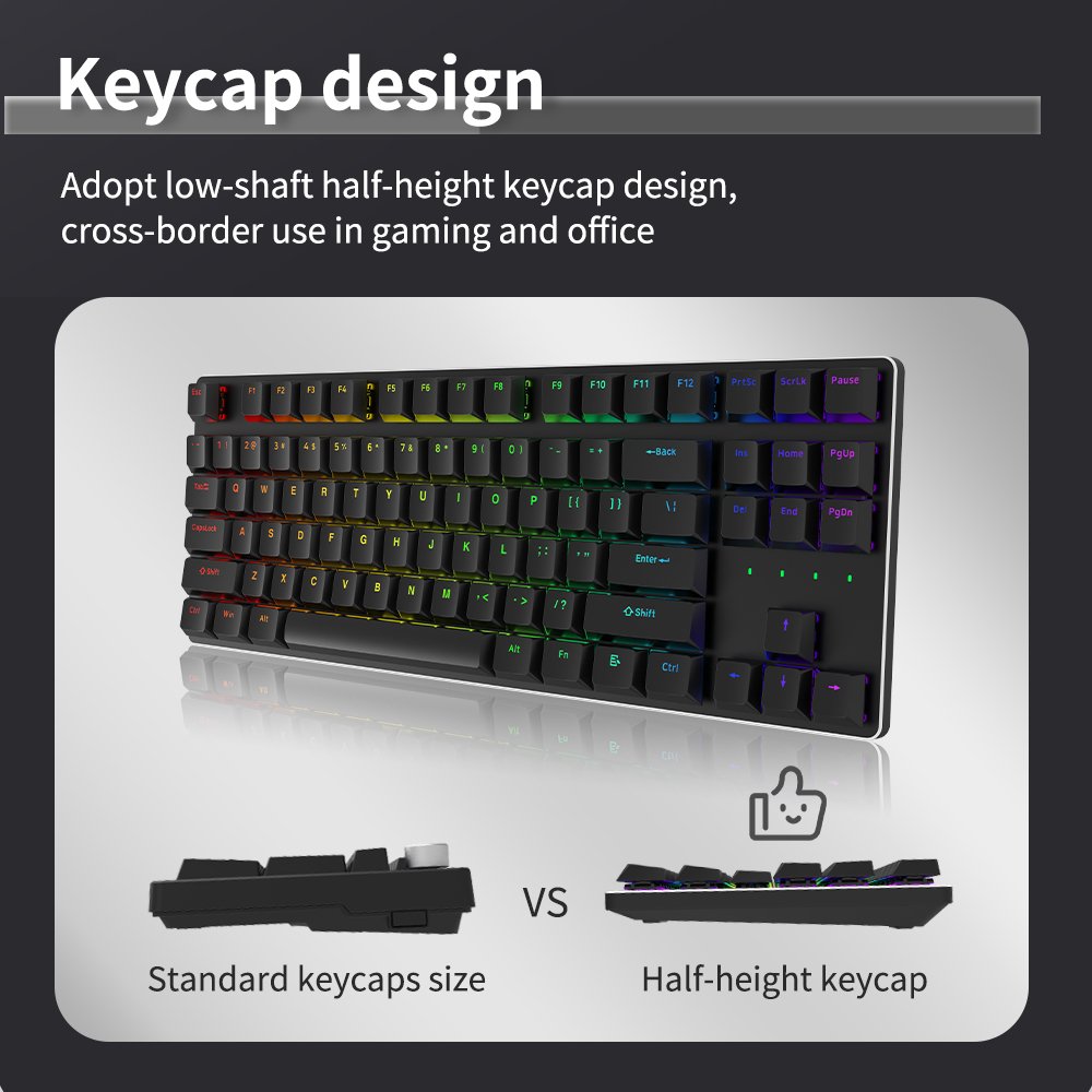 BT+2.4G+USB slim mechanical keyboard high Aluminum top cover half-height keycaps four color switches 7 silicon feet