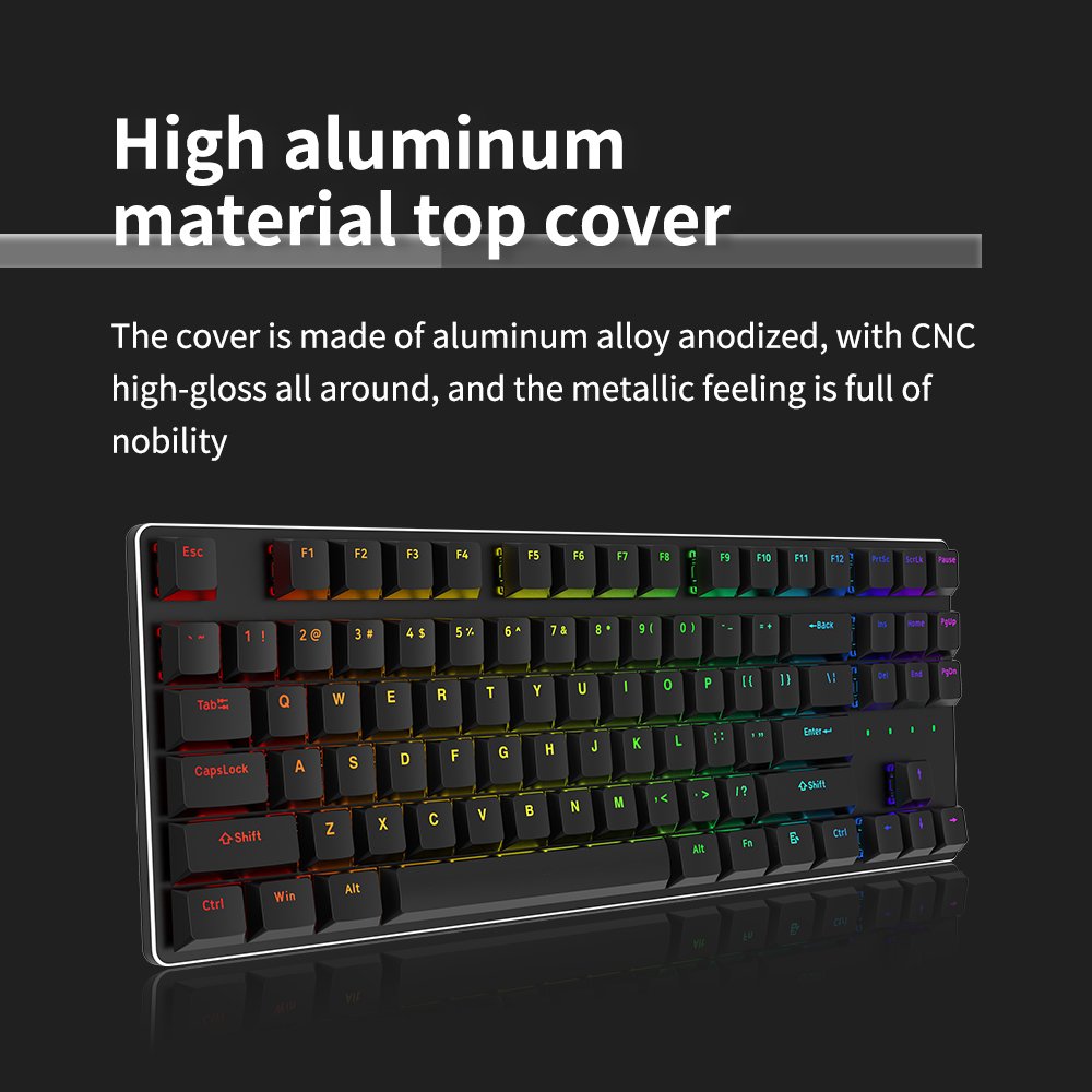 BT+2.4G+USB slim mechanical keyboard high Aluminum top cover half-height keycaps four color switches 7 silicon feet