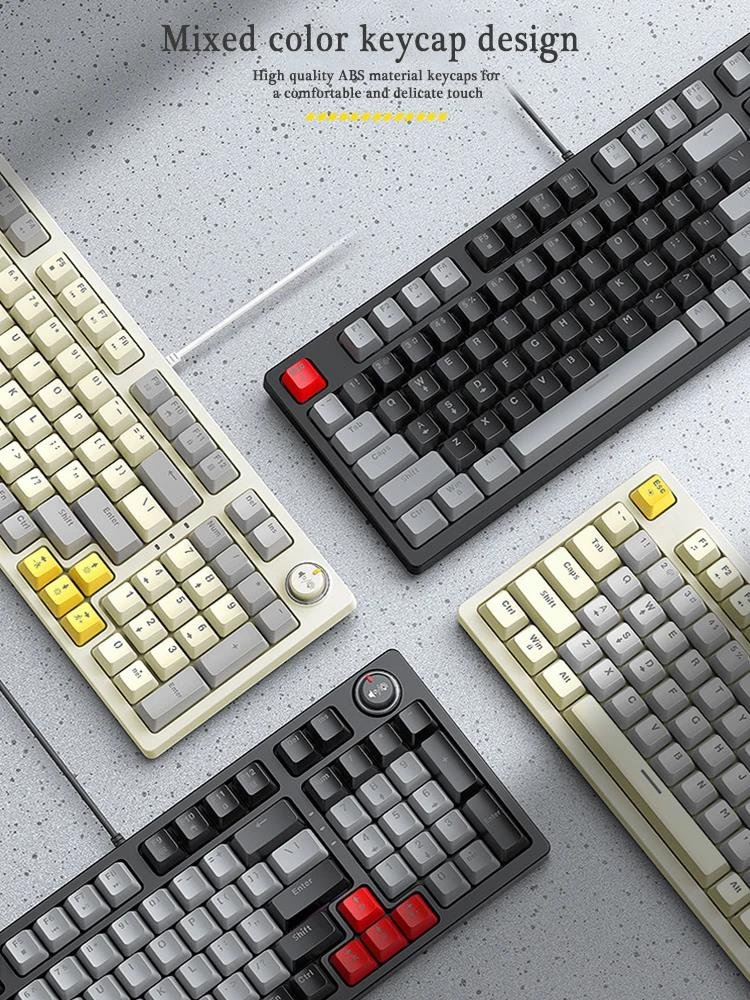 T50 Mechanical USB wired keyboard 97 keys Green axis light with knob Office gaming computer color keyboard Mechanical keyboard