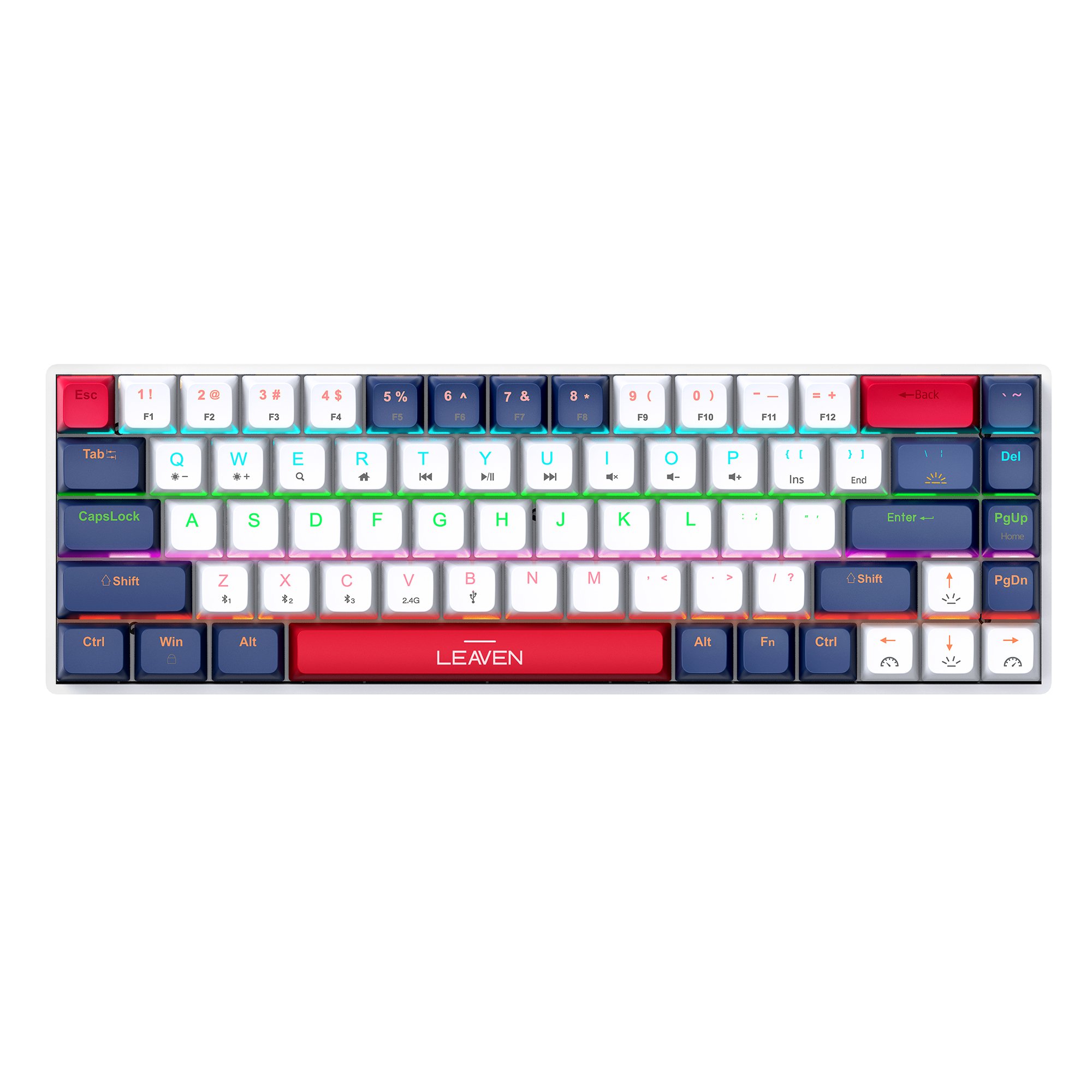 Leaven H68 Three Mode Wired Wireless Bluetooth Mechanical Keyboard Rgb Hot Swap 68 Keys Keyboard