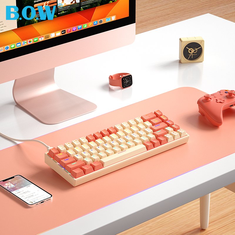 BOW G68S Wired Gaming Keyboard Brown Red Switch Anti-ghosting Hot Swappable Mechanical Keyboard for Desktop Laptop