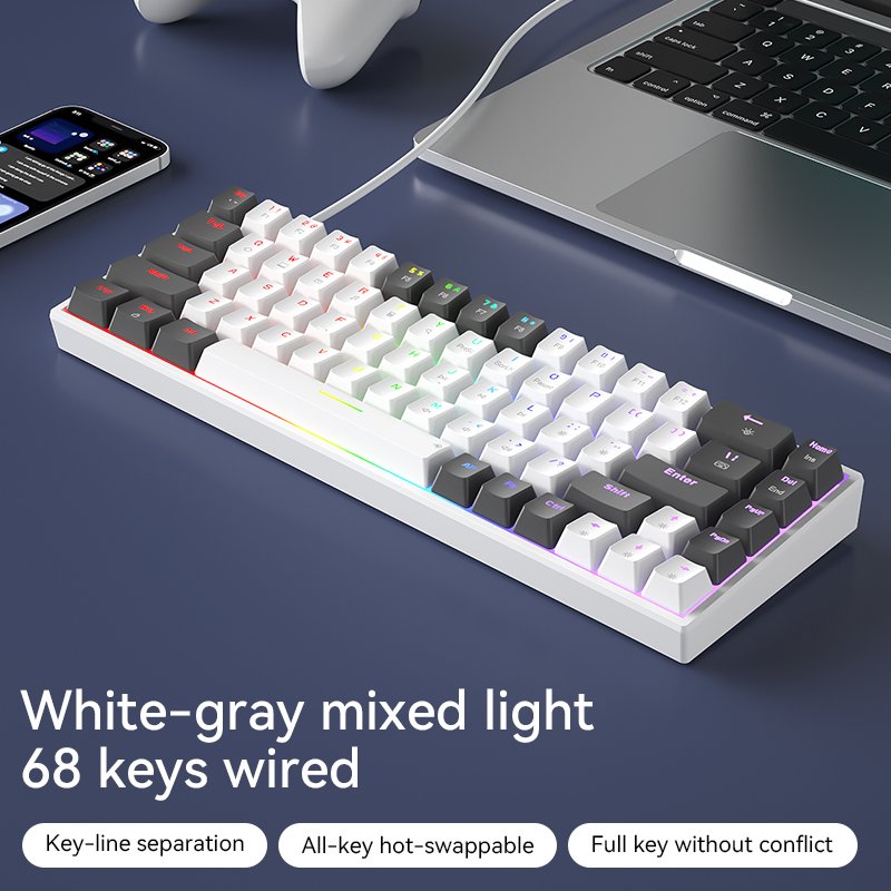 BOW G68S Wired Gaming Keyboard Brown Red Switch Anti-ghosting Hot Swappable Mechanical Keyboard for Desktop Laptop