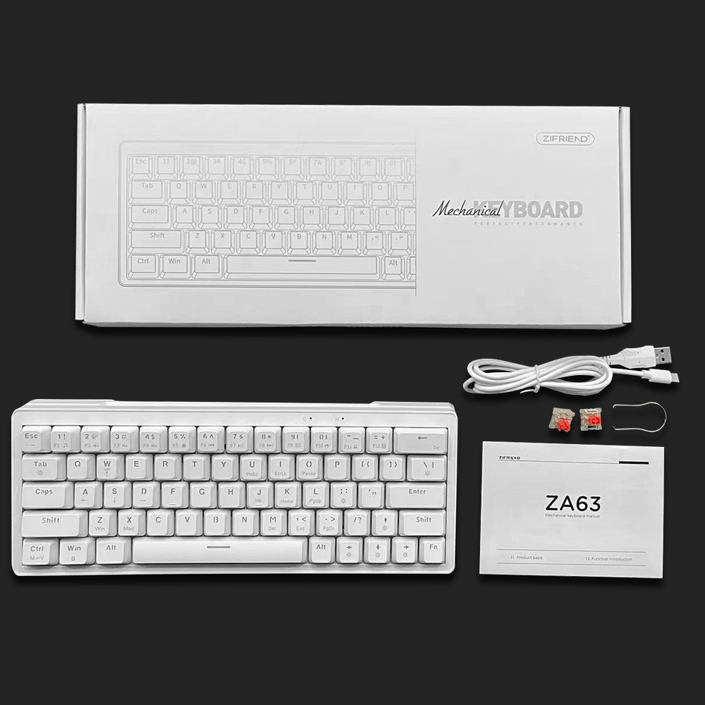 ZA63 Customized Keyboard RGB Backlit 63Keys Mini Wired 2.4G Wireless Gaming Mechanical Keyboard for Office Windows Laptop PC Mac