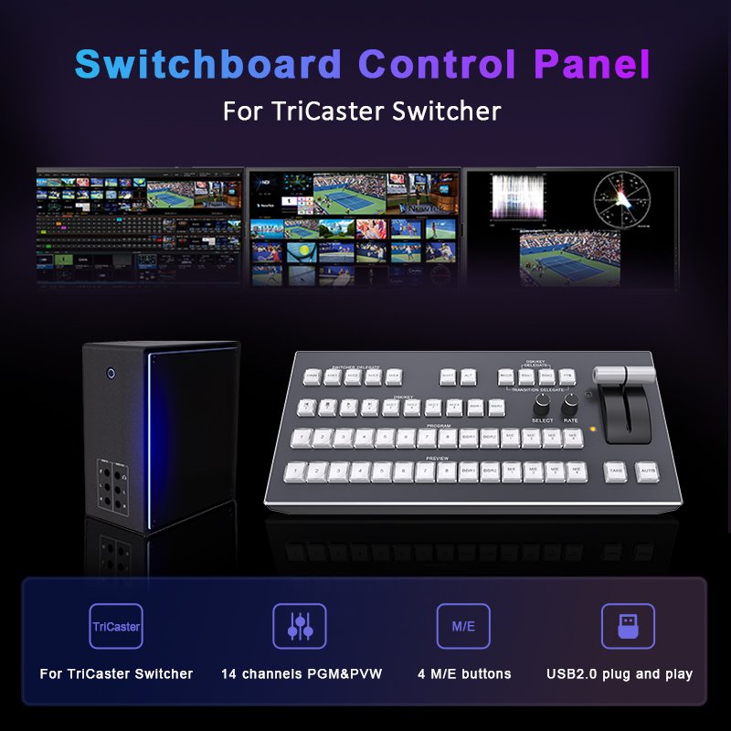 KATOV Professional 14 Channel Keyboard Controller Video Switch Mixer Panel Live Broadcast Video Switcher for TriCaster Switcher