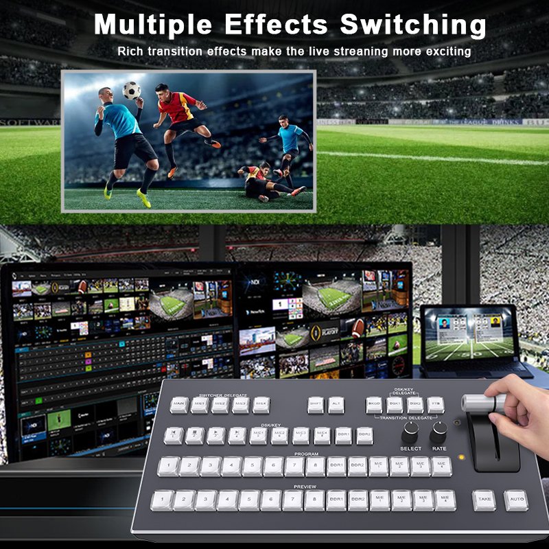 KATOV Professional 14 Channel Keyboard Controller Video Switch Mixer Panel Live Broadcast Video Switcher for TriCaster Switcher