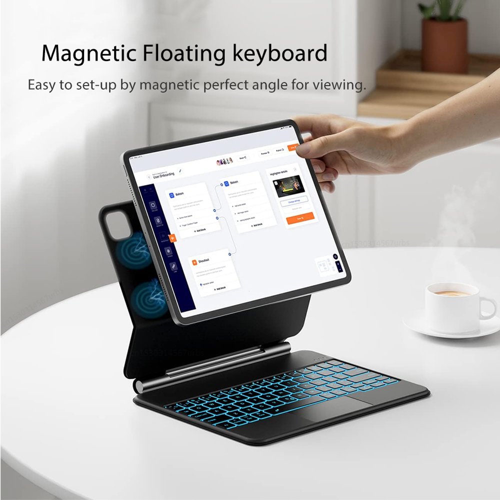2024 New Wireless BT Magic Keyboard Magnetic Case LED Backlight Touchpad Trackpad Keyboard for iPad 10.9/11/12.9 inch