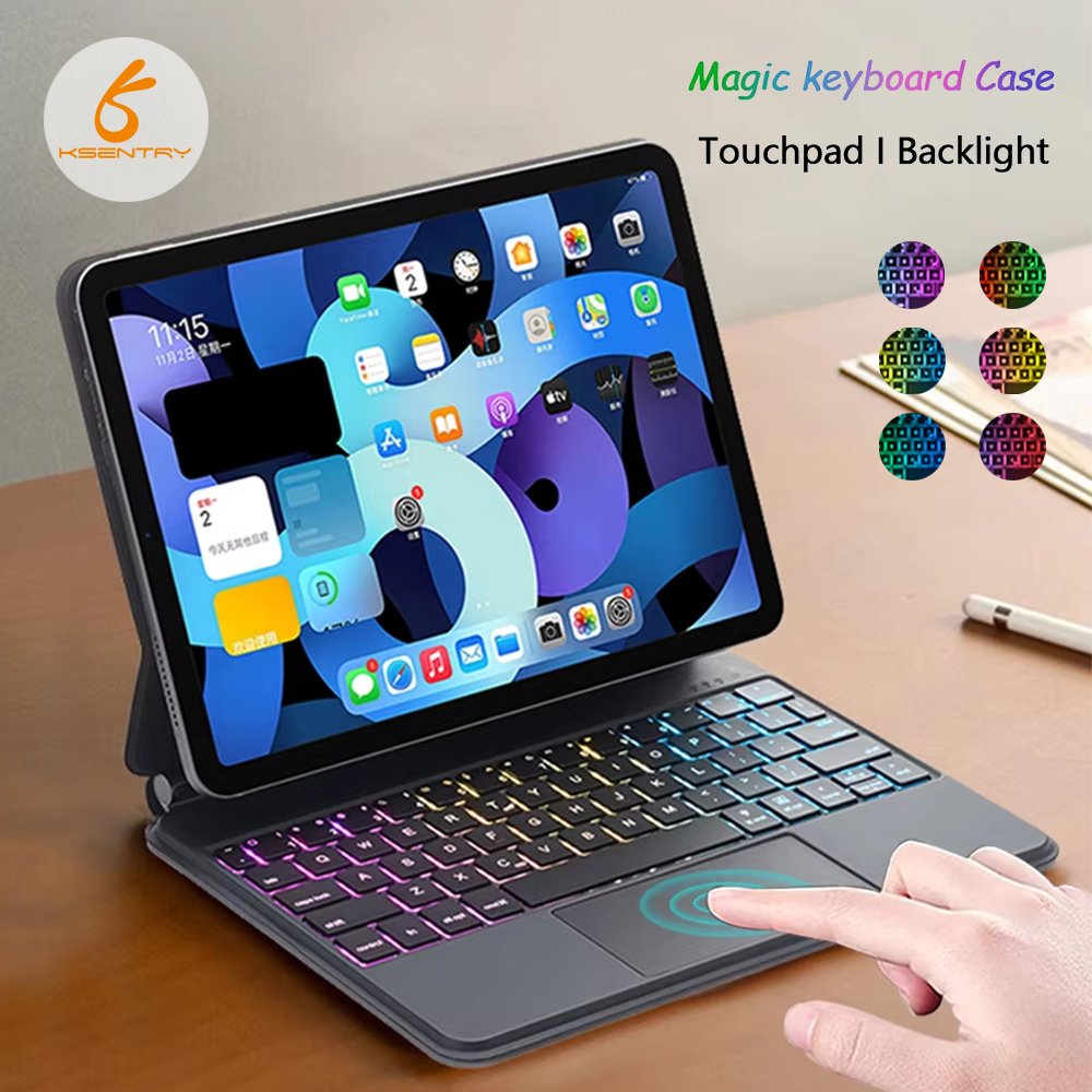 2024 New Wireless BT Magic Keyboard Magnetic Case LED Backlight Touchpad Trackpad Keyboard for iPad 10.9/11/12.9 inch