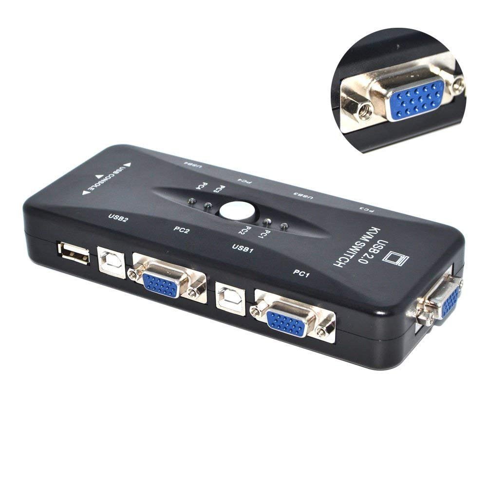 KVM Switch 4 Port PC Monitor Switches for Computer Keyboard Mouse Monitor Plug and Play