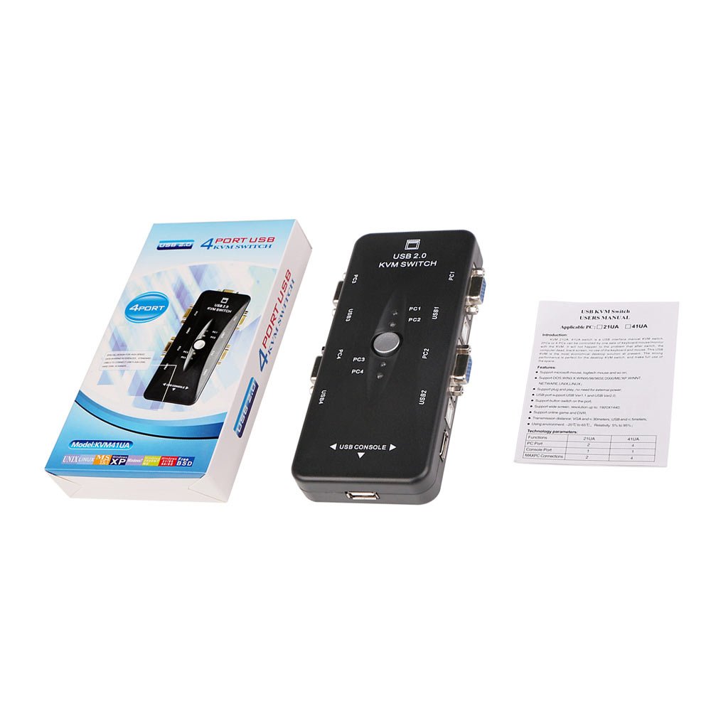 KVM Switch 4 Port PC Monitor Switches for Computer Keyboard Mouse Monitor Plug and Play