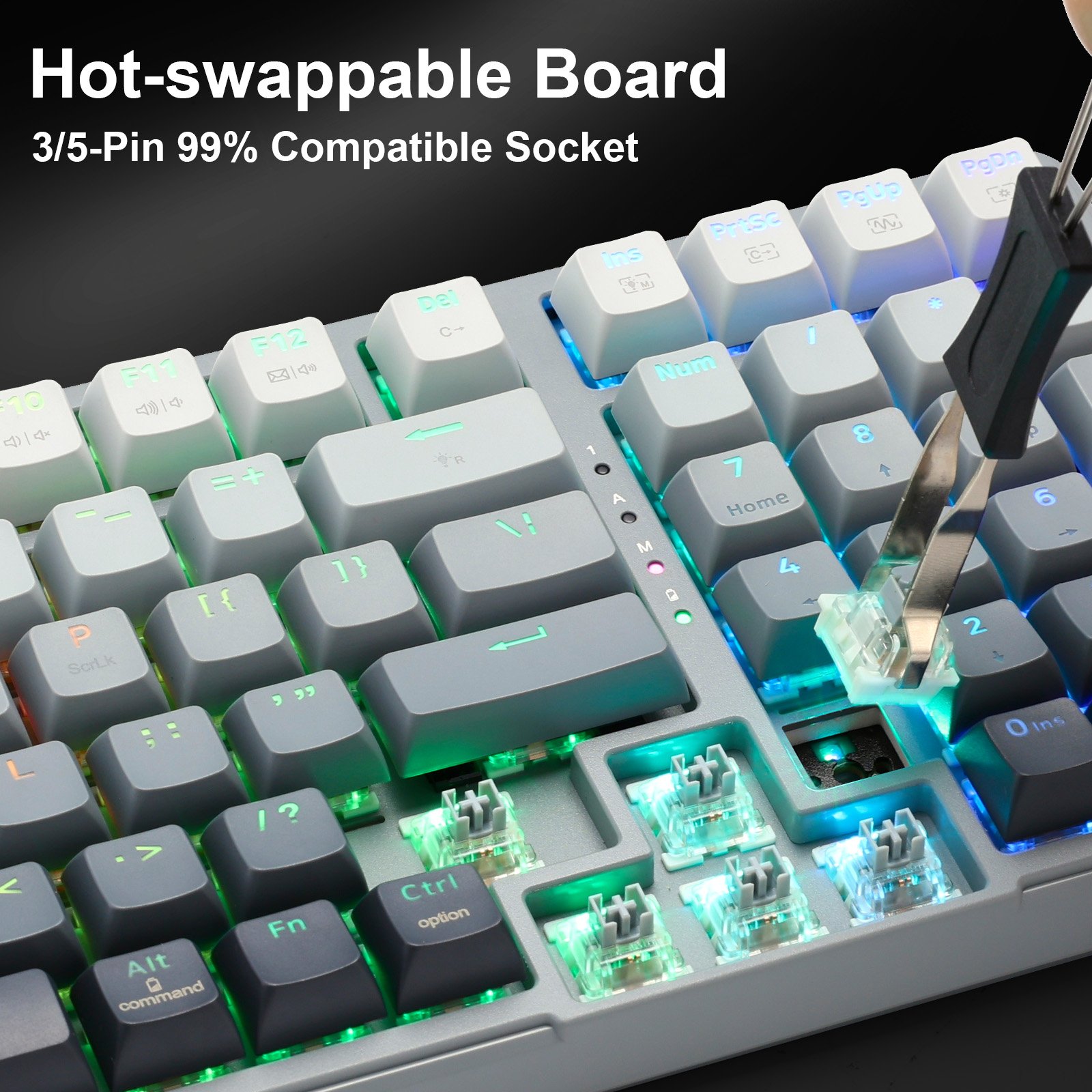 Wireless Mechanical BT5.0/2.4GHz/USB-C Hot Swappable Pre-lubed Click Switches Gasket Structure RGB Backlit Gaming Keyboard