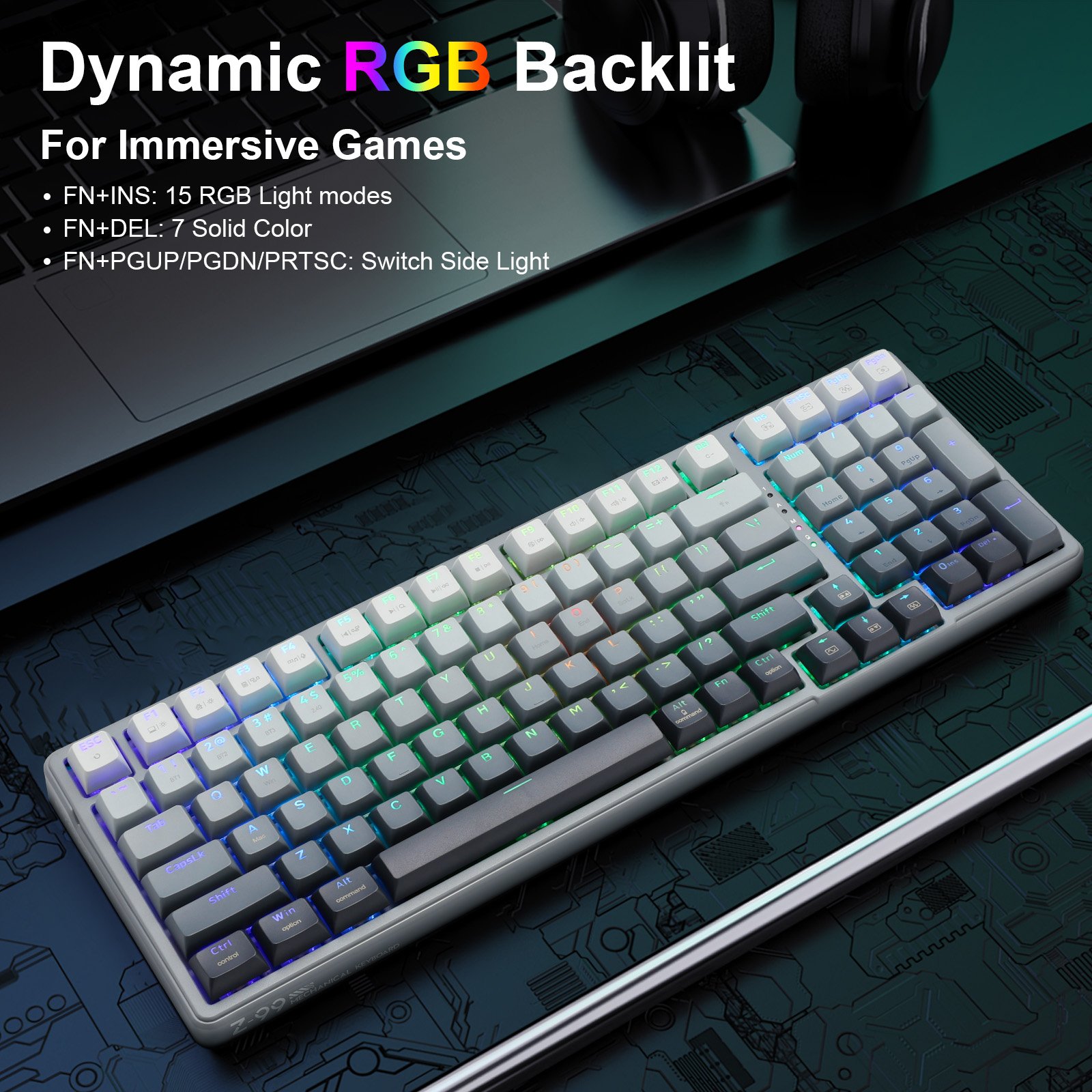 Wireless Mechanical BT5.0/2.4GHz/USB-C Hot Swappable Pre-lubed Click Switches Gasket Structure RGB Backlit Gaming Keyboard