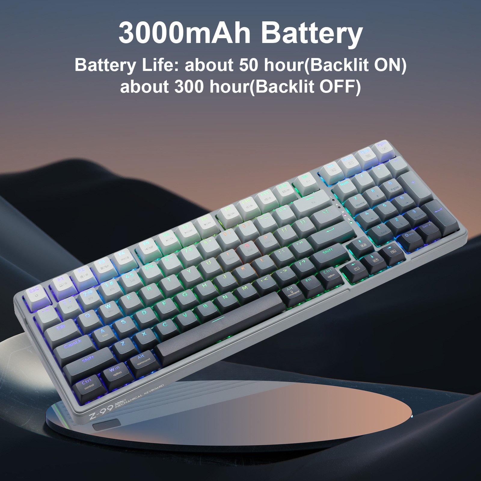 Wireless Mechanical BT5.0/2.4GHz/USB-C Hot Swappable Pre-lubed Click Switches Gasket Structure RGB Backlit Gaming Keyboard