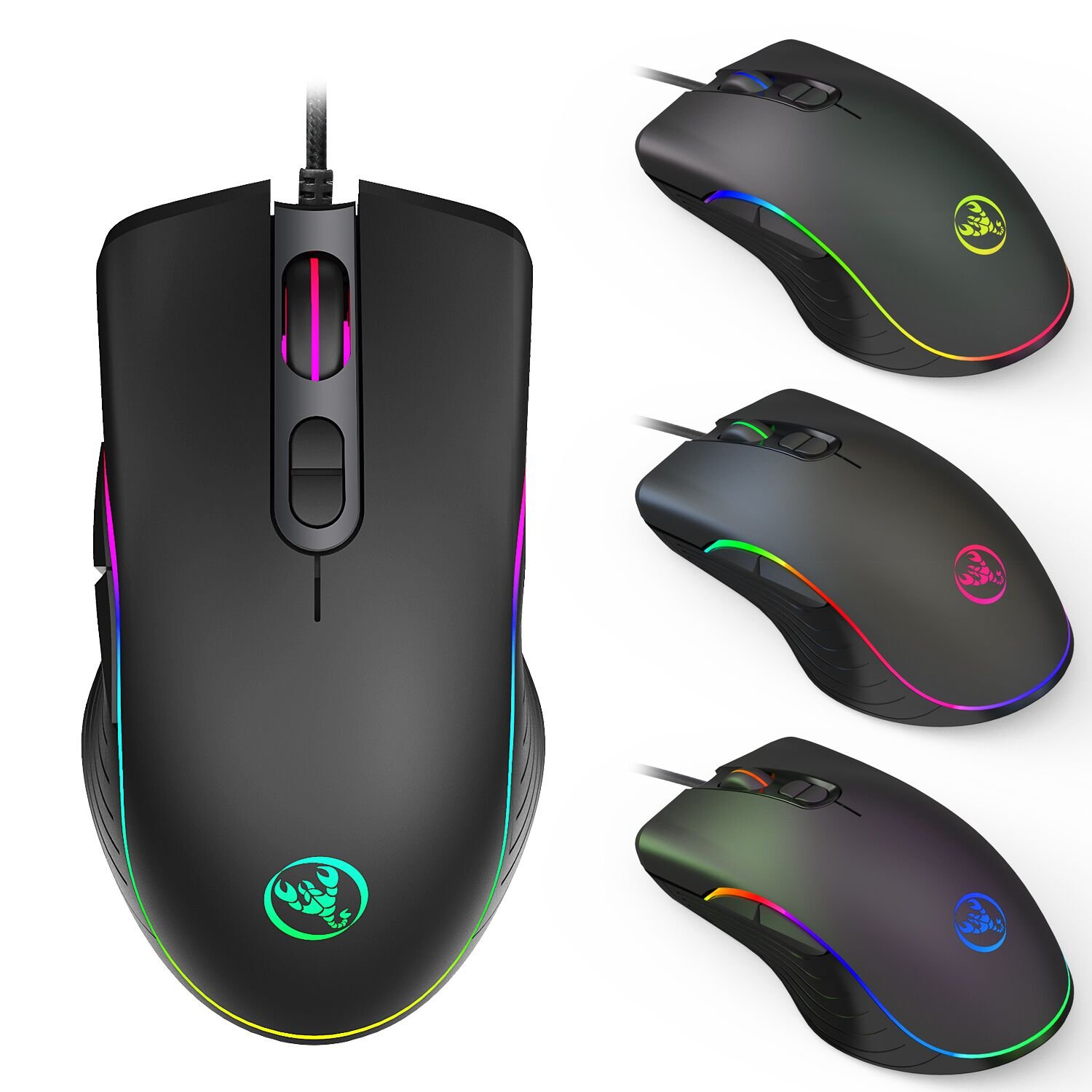 Wholesale HXSJ 61 keys mechanical feel keyboard and mouse combos wired USB mouse RGB backlit gaming set for computer game