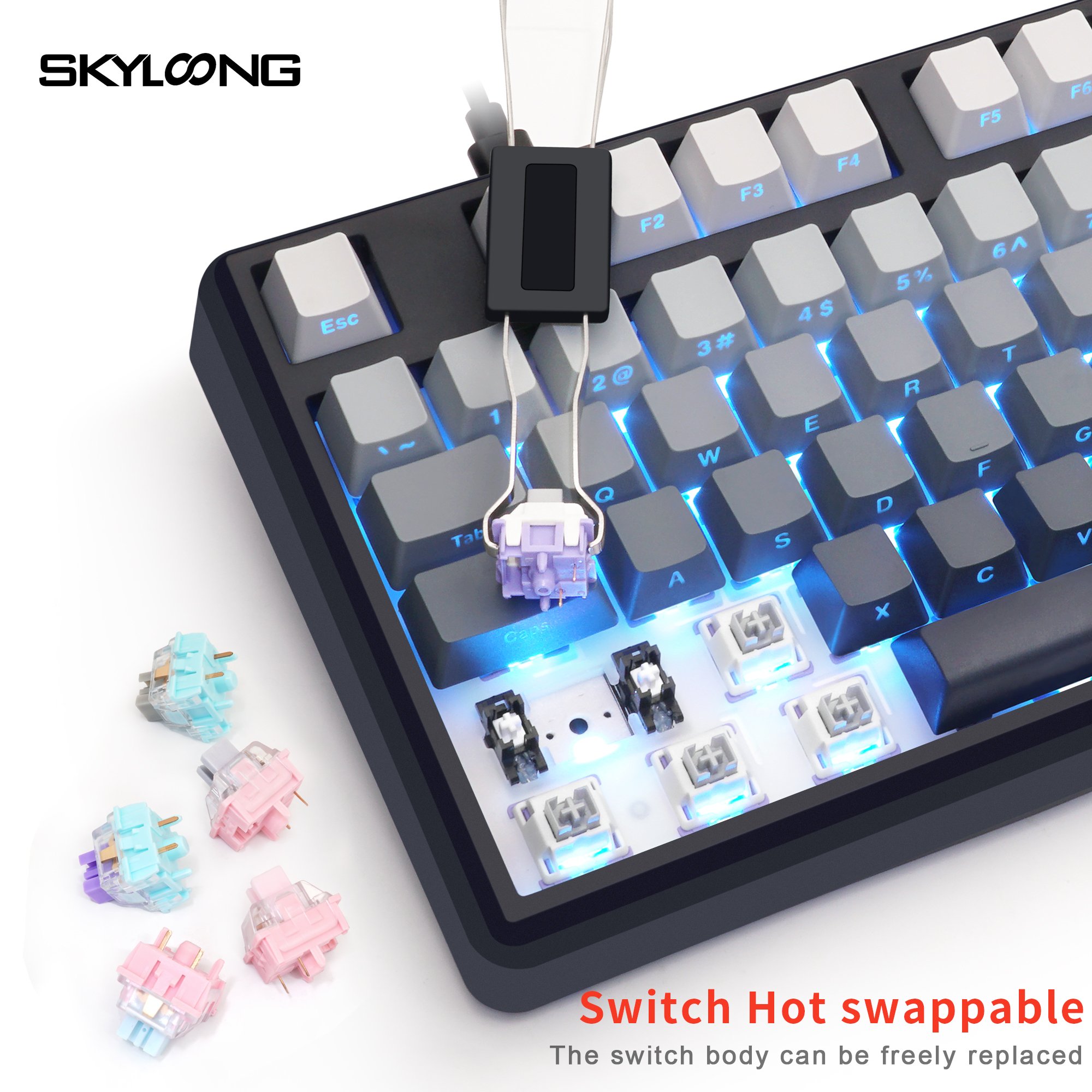SKYLOONG 104 3 Mode Wireless RGB Keyboard Custom 100% Screen Knob Hot-Swappable Side-Engraved PBT Keycap pc keyboard gaming