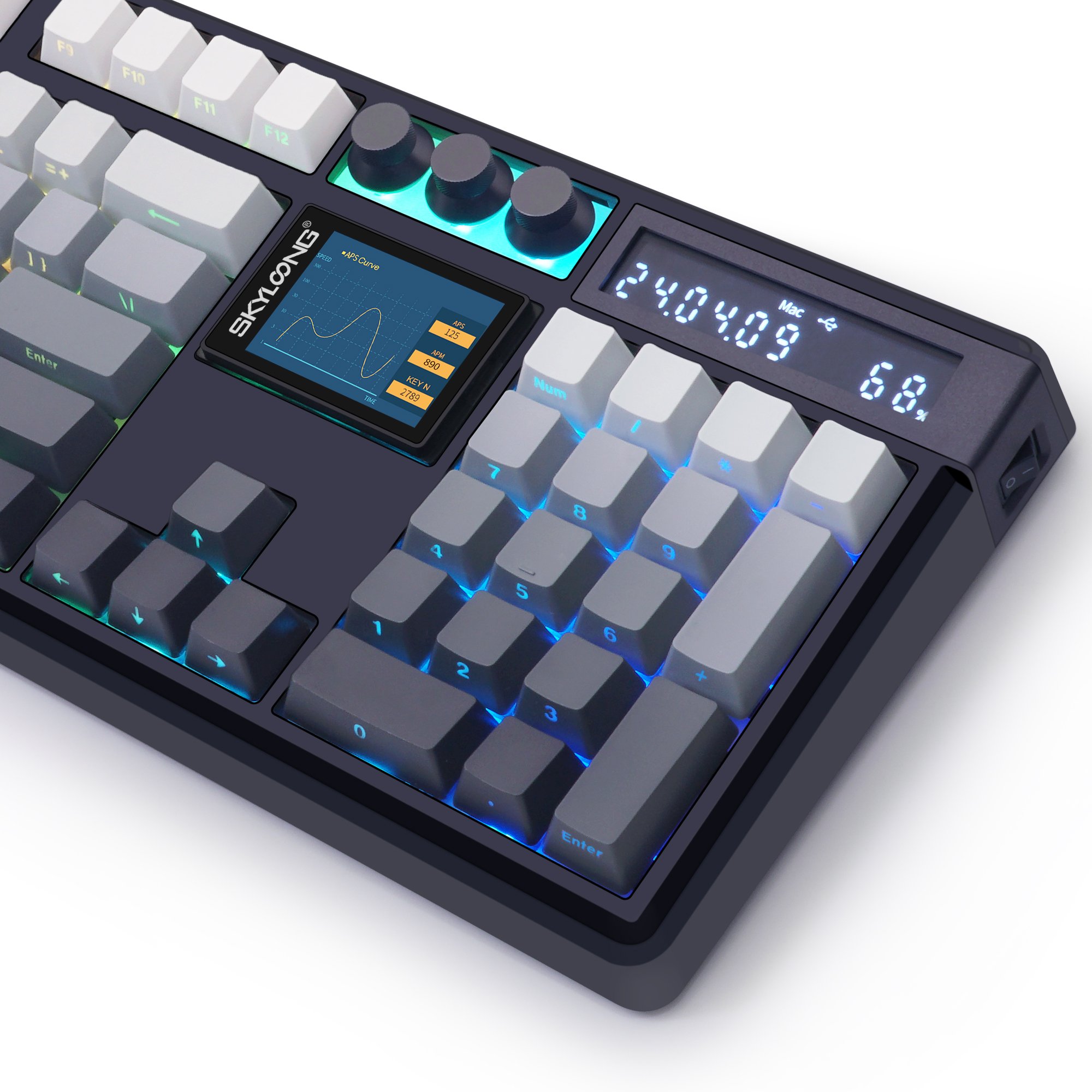 SKYLOONG 104 3 Mode Wireless RGB Keyboard Custom 100% Screen Knob Hot-Swappable Side-Engraved PBT Keycap pc keyboard gaming