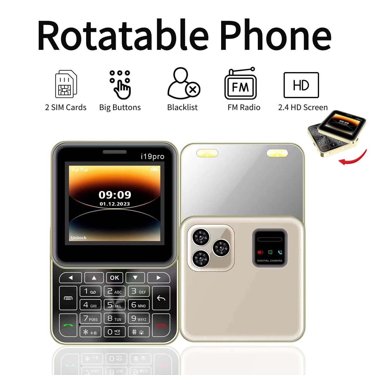 New Rotating Sliding Mini Phone with High Appearance Pocket, Personalized Phone, Elderly Button Machine
