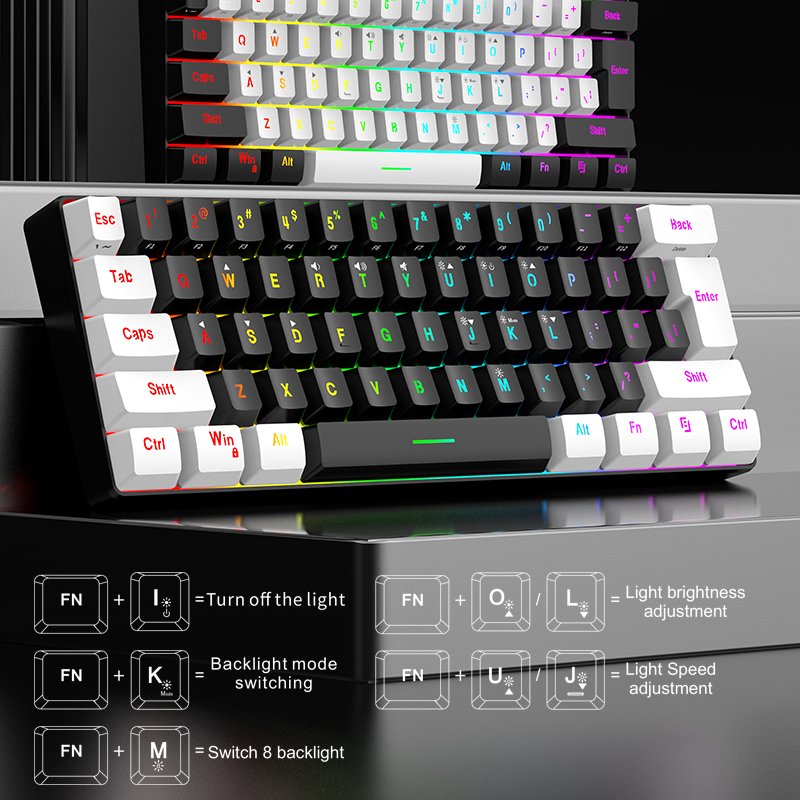 Hot selling portable 61 key gaming keyboard 60% Gamer RGB backlit wired mechanical feel keyboard customization