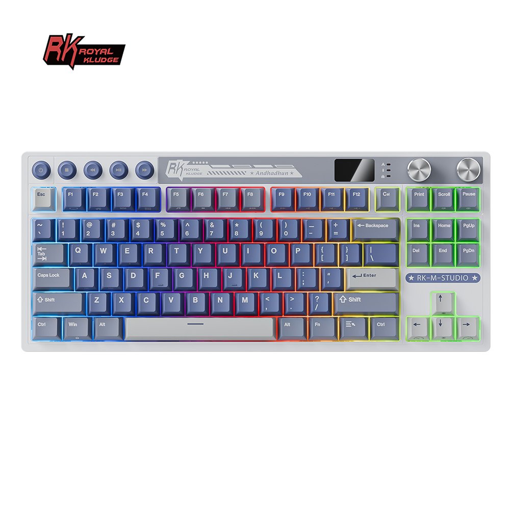 RK ROYAL KLUDGE RK M87 Mechanical Keyboard Wireless/Bluetooth/2.4G/USB-C Hot-Swappable Gasket Gamer Keyboard with TFT