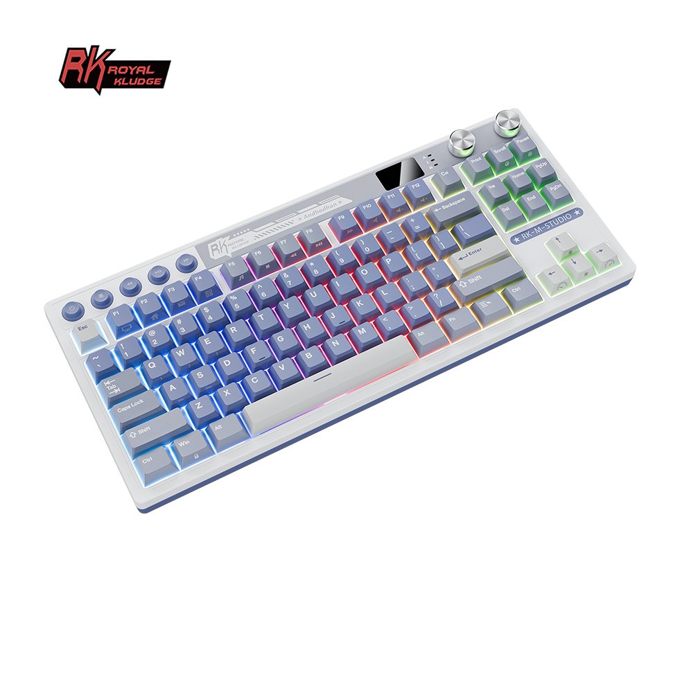 RK ROYAL KLUDGE RK M87 Mechanical Keyboard Wireless/Bluetooth/2.4G/USB-C Hot-Swappable Gasket Gamer Keyboard with TFT