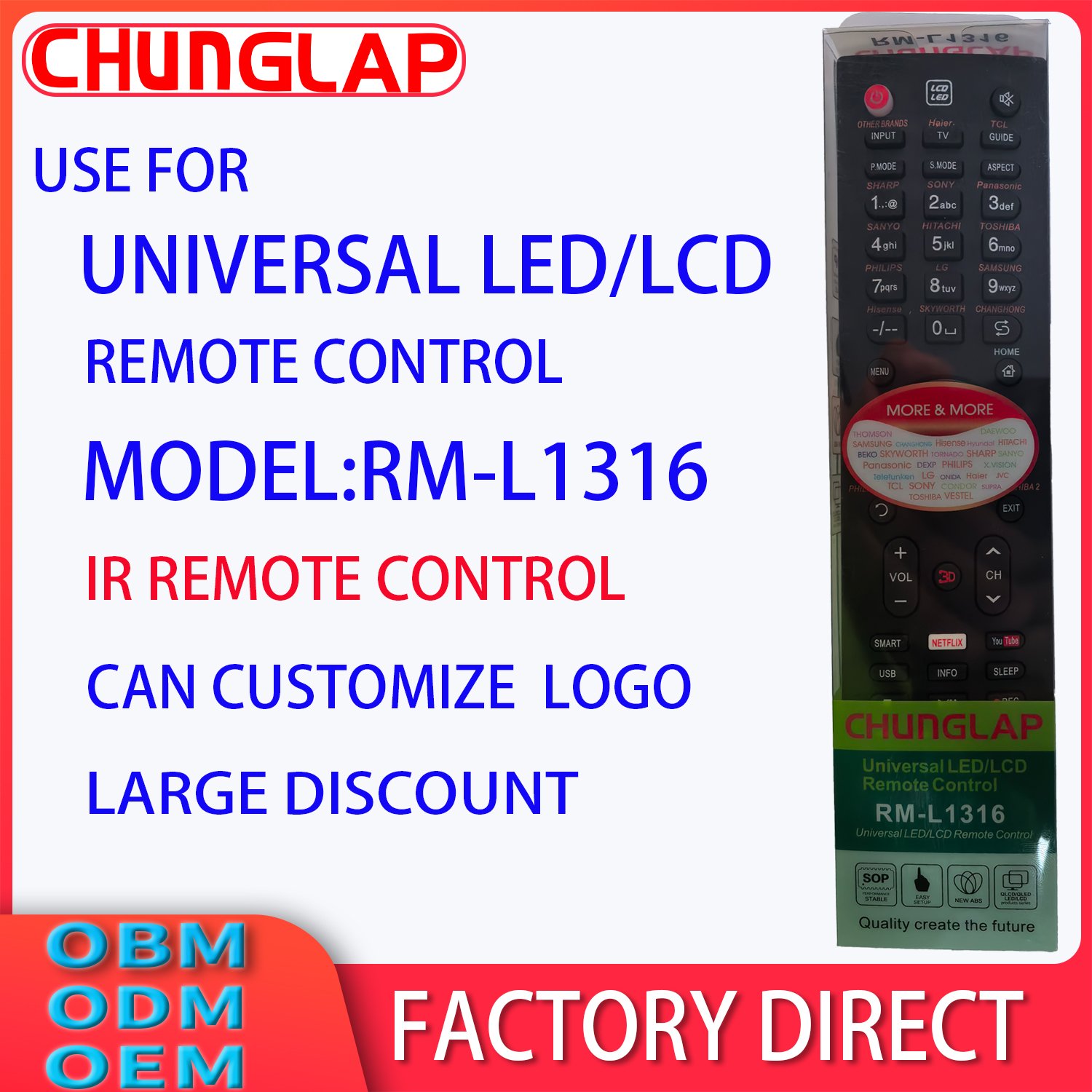RM-L1316 All Brand LCD LED HDTV 3D Smart Universal TV Remote Control RM-L1316