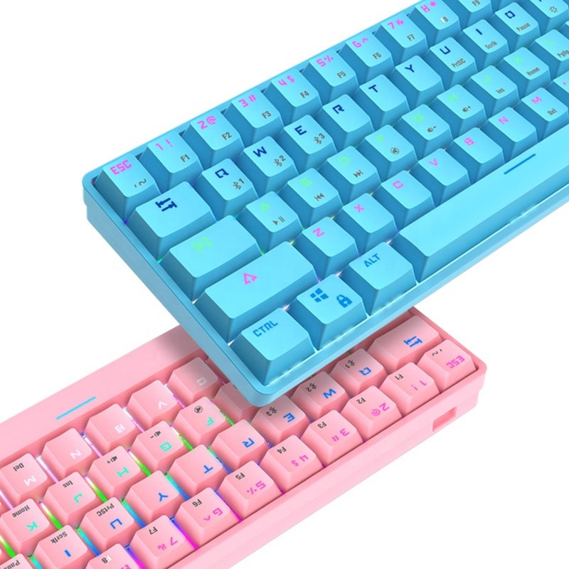 61 Key Led Usb Wired 60 Percent Mechanical Gaming Keyboard Detachable Type-C Cable Mini White Gaming Keyboard with Red Switches