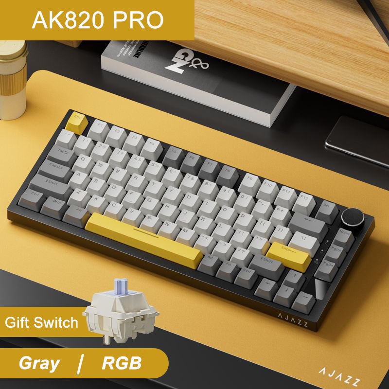 Ajazz AK820Pro 75% Gasket Gaming BT Wired USB RGB 2.4G Wireless Mechanical keyboard with Screen