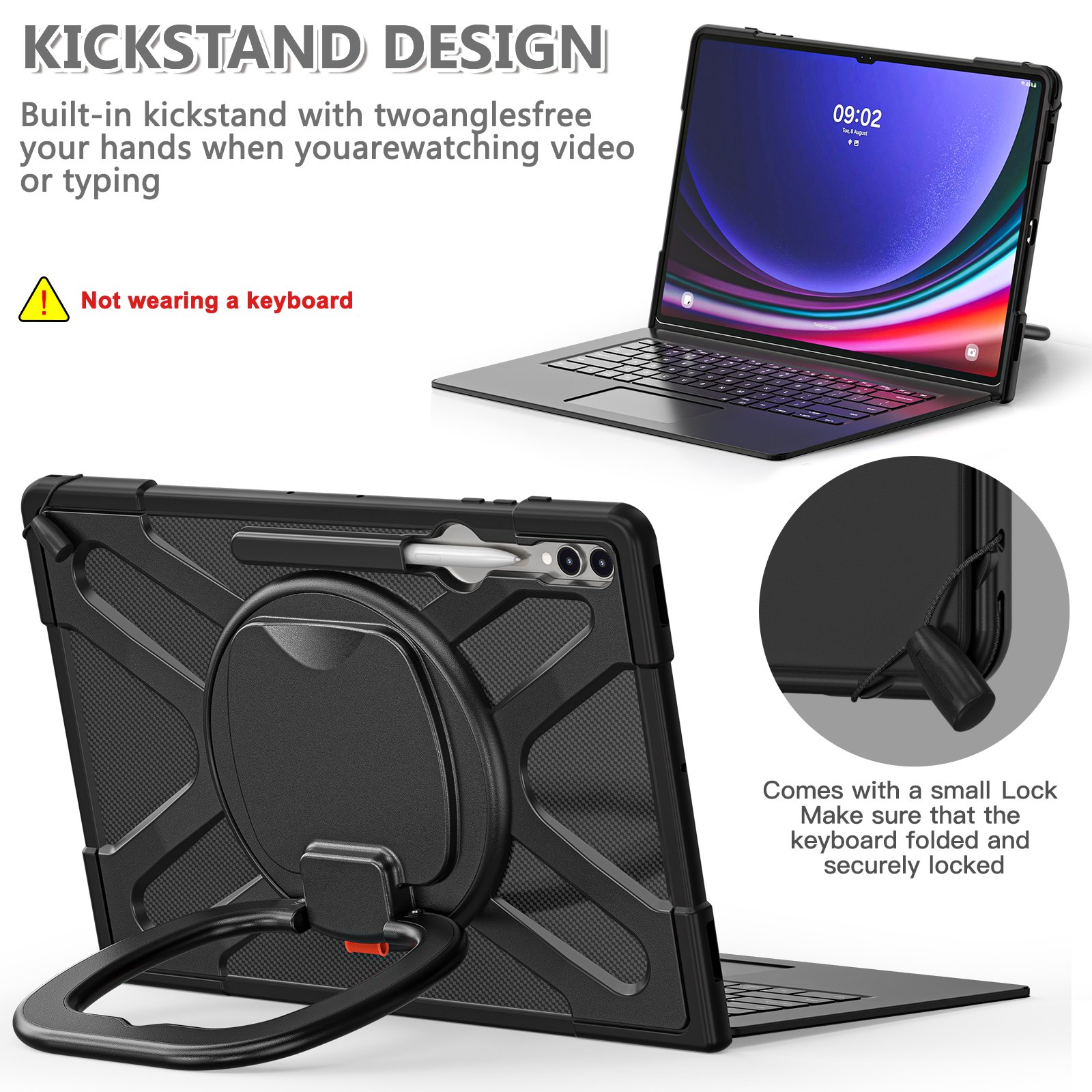 TPU rugged Tablet Cover For Samsung Tab S9 Ultra X910 X916 X918U S8 Ultra X900 With Handle Kickstand Support Wireless keyboard
