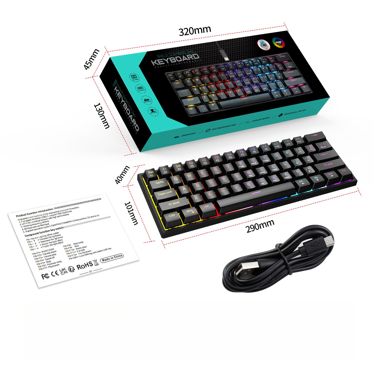 Custom RGB Mini 60% Gaming Mechanical Keyboard Computer Laptop PC Teclado Gamer for PC & Laptop Computer Gaming Keyboards