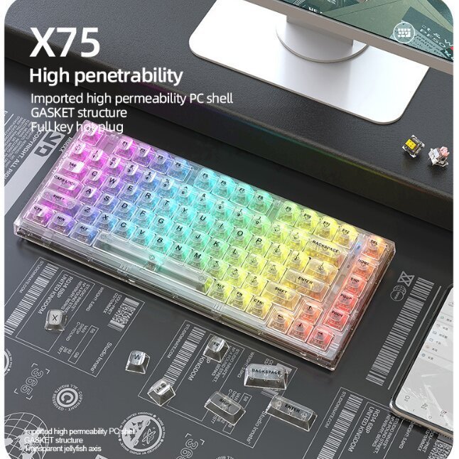 New Alliance X75 Wired Mechanical Keyboard Office Gaming Gasket Transparent RGB Customized Usb Desktop Technology USB Type C