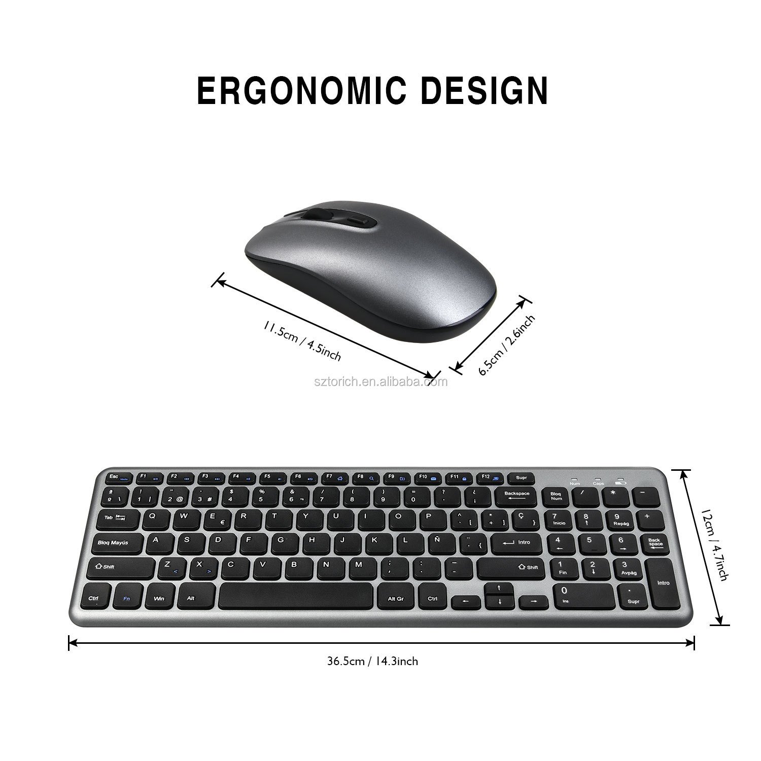 Factory Price Good Quality thin lightweight 2.4Ghz wireless mouse keyboard combo UK ES layout for computer laptop