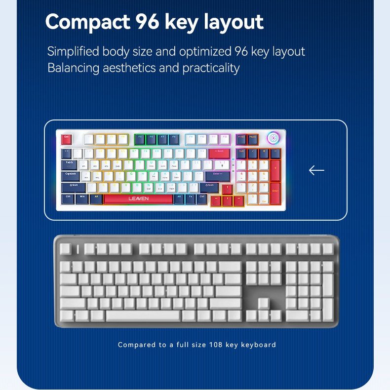 H96 Keys Mechanical Keyboard with OLED Smart Display & Knob 3modes RGB Anti-Ghosting Hot swap Plastic Gaming Keyboard