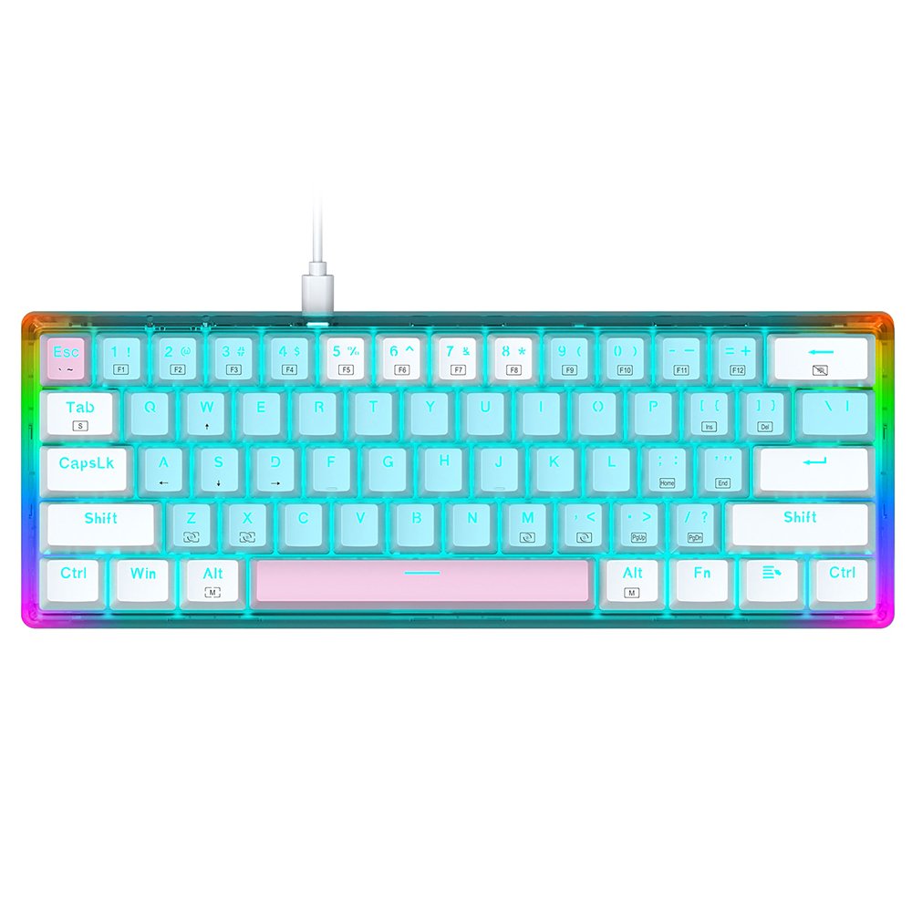 New Released 61 Keys Transparent Keyboard 60% Wired Mechanical Switches RGB USB Gaming Keyboard