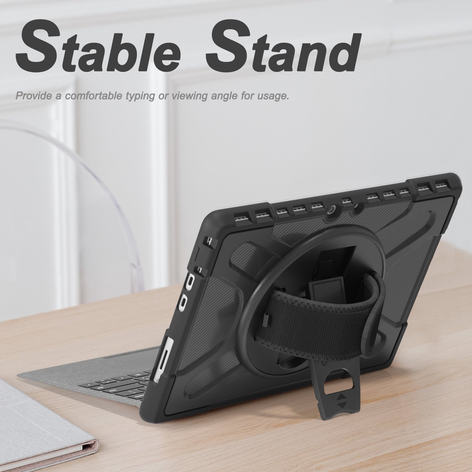 Rugged Case for Microsoft-Surface-Pro-8 13'' 2021 Cover with Rotatable Kickstand, Hand Strap Compatible with Type Cover Keyboard