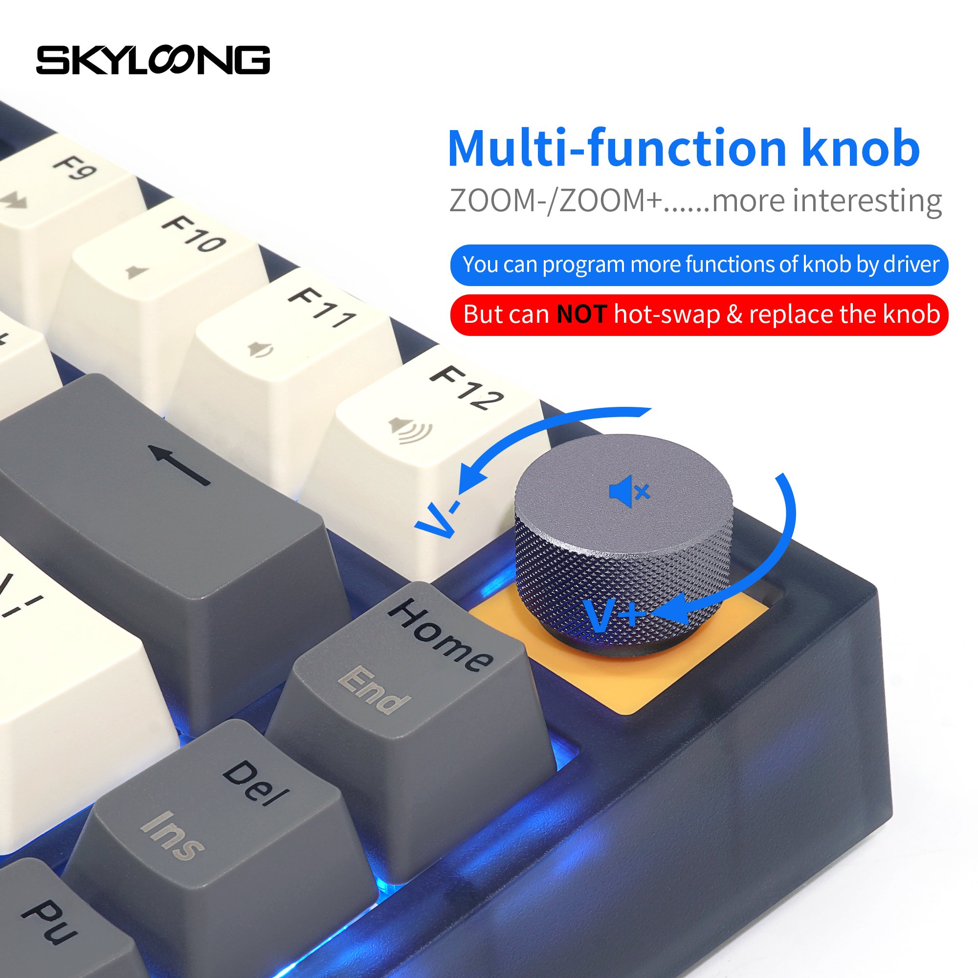 factory OEM ODM 75 keys half transparent case metal knob switch gaming mechanical keyboard optical switch sk75