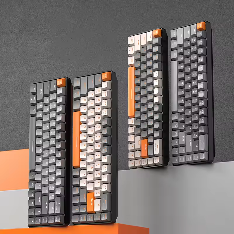 Customizable 68-Key Bluetooth Wireless Dual-Mode Ergonomic Keyboard with RGB Backlighting Hot Swappable for Office Use