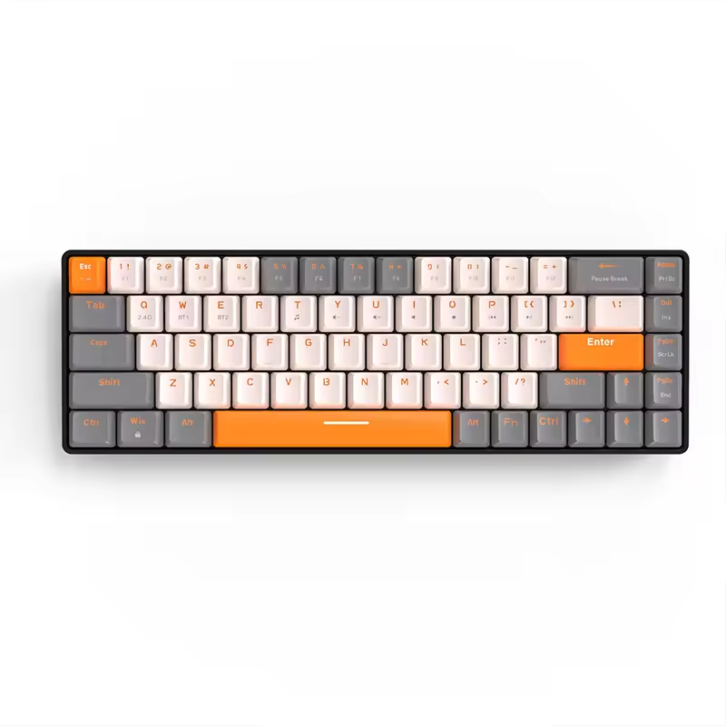 Customizable 68-Key Bluetooth Wireless Dual-Mode Ergonomic Keyboard with RGB Backlighting Hot Swappable for Office Use