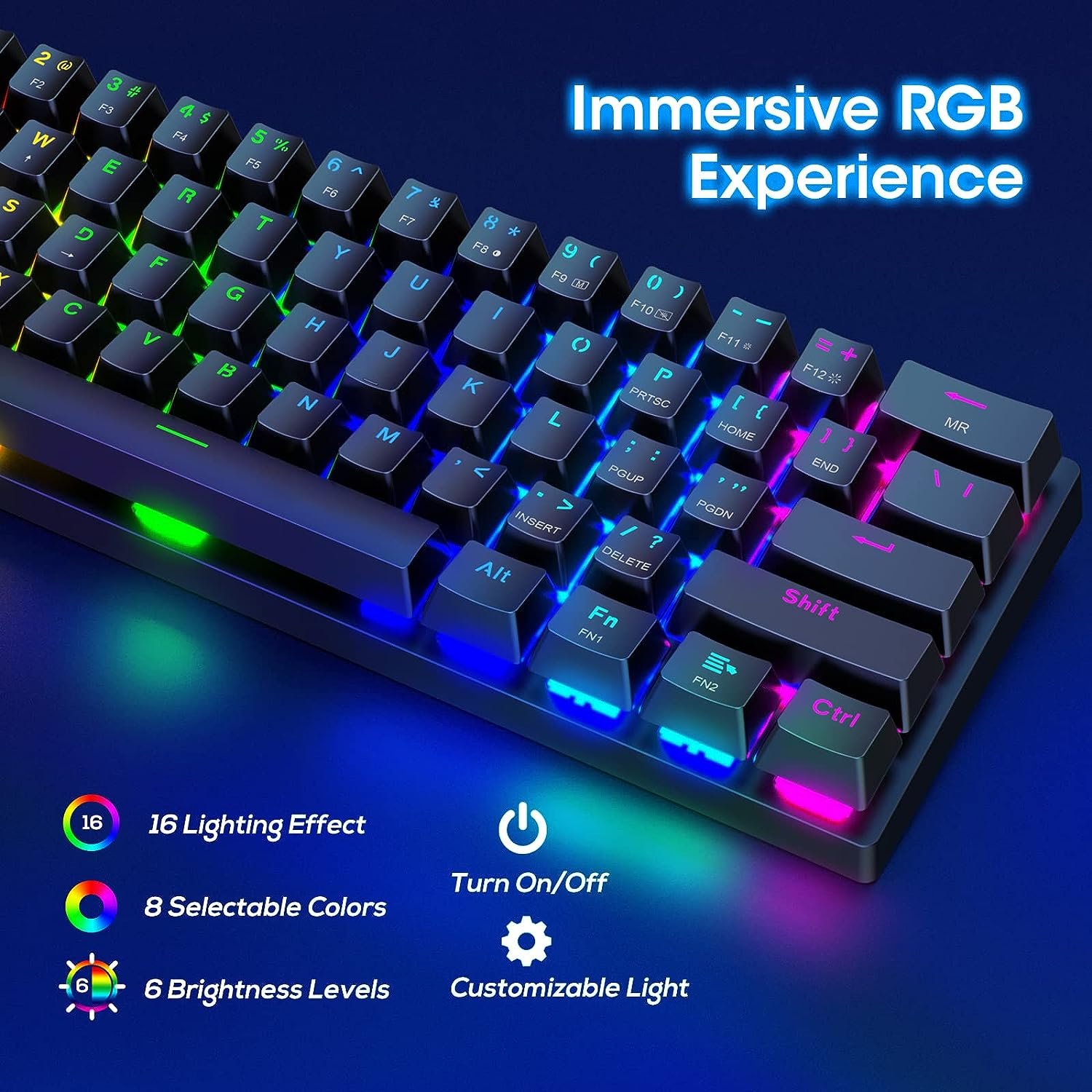 60% 2.4G Type-C Multi-Device Bluetooth Keyboard RGB Backlit Blue Switch 61 Keys Rechargeable gaming Mechanical Keyboard